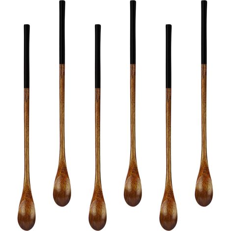 Cuillères Bois - 6 Pieces - 23 Cm - Longues - Pour Café Thé Miel - Ustensile Cuisine Naturel - Usage Quotidien (1/5)