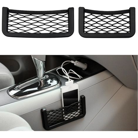 Set di 2 retine porta cellulari per auto: rete universale per il lato del sedile (adesiva) e rete per il telaio dell'auto. (1/5)
