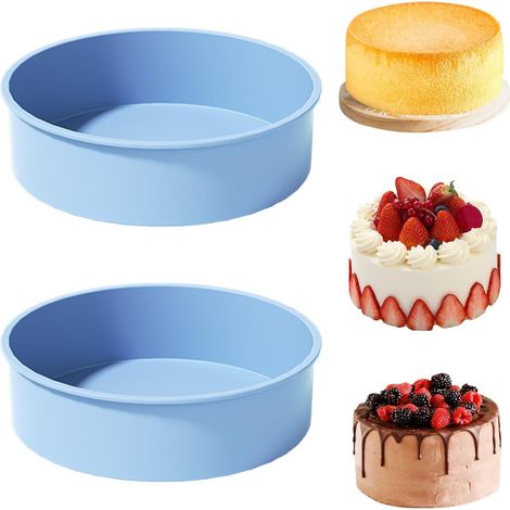 Lot de 2 moules à gâteau ronds en silicone 20 cm, antiadhésifs, démoulage facile, bleu. (1/5)