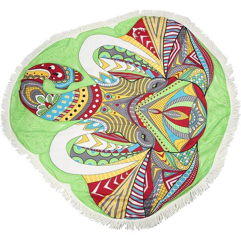 Serviette de plage ronde en polyester imprimé, 150 x 150 cm, à suspendre au mur. Couleurs vives. (1/5)