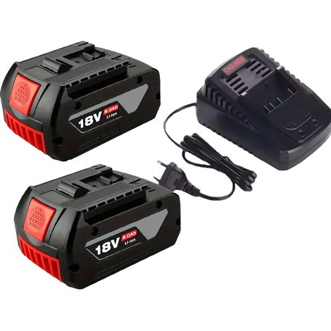 Batería recargable, capacidad de 8000 mAh, compatible con herramientas eléctricas de 18 V, 8,0 Ah x 2 - Cargador x 1 (1/2)