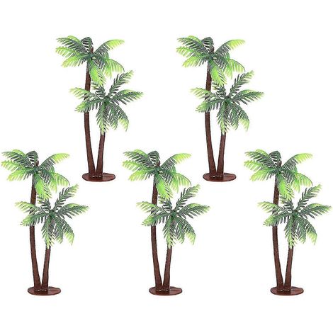 Palmen-Kuchenaufsatz, kleine Bonsai-Stranddekorationen, aufblasbare künstliche 5er-Packung Plastik-Kokospalmen-Miniatur-Pflanztöpfe, Bonsai-Bastelarbeiten