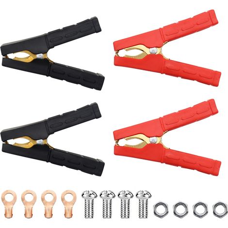 pinces crocodiles 200 A en cuivre pur avec gaine isolante, câbles de démarrage, pinces pour batteries de voiture, pinces de batterie, rouge et noir (1/5)