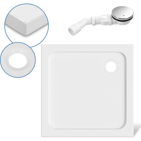 Randaco Receveur de douche extra-plat 80 x 80 cm carré blanc avec évacuation Ø 90 mm noire (1/5)