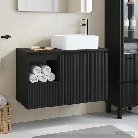 vidaXL Set di mobili per il bagno 2 pz Nero Legno ingegnerizzato (1/5)