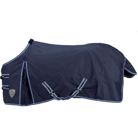 Coperta da paddock impermeabile leggera sfoderata e traspirante in nylon tessuto esterno 600 denari: 125 cm, blu con profili a contrasto (09) (1/2)