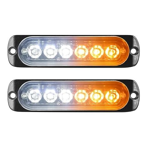 Lot de 2 Feux Stroboscopiques à 6 LED Ambre et Blanc 12V 24V - Feu de Pénétration et Clignotant de Sécurité pour Camion, Remorque et Utilitaires (1/5)