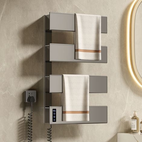 Alovez – Sèche-serviettes électrique intelligent gris anthracite – 4 barres – Contrôle WiFi – Séchage rapide 2h – Désinfection anti-acariens (1/5)