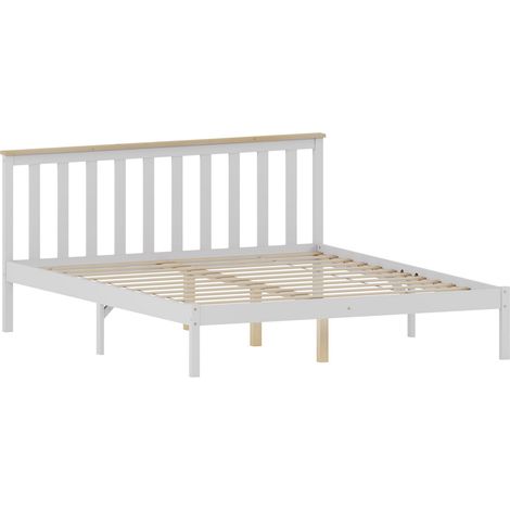 Milan 5ft King Size Solid Pine Wood Bed Frame, Low Foot End, 150 x 200 cm, White-&-Pine