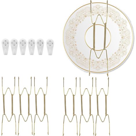 Ensemble de 6 crochets muraux, crochets de présentoir pour assiettes de 10,2 cm, crochets à ressort pour assiettes, crochets de suspension pour fil mural, accessoires de décoration pour la