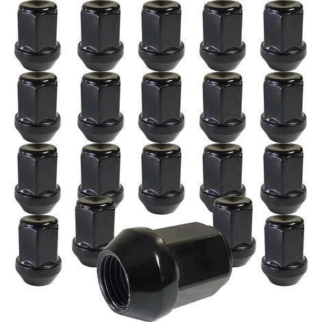 Paquete de 20 tuercas de rueda cónicas cerradas 60° M12 x 1,5 compatibles con Ford, Chrysler, Toyota, Hyundai, Kia, Honda, Mazda (negras)
