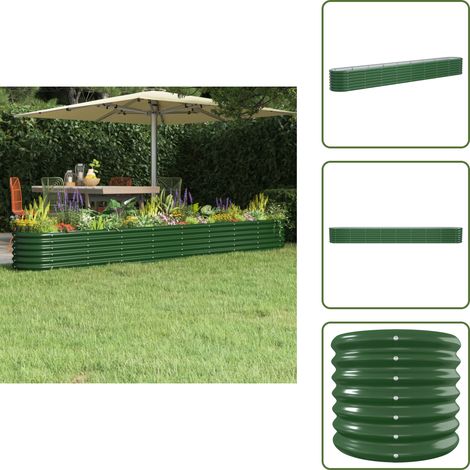 The Living Store Lit surélevé de jardin Acier enduit de poudre 332x40x36 cm Vert - Jardinière Surélevée - Bac À Fleurs - Pot De Fleurs Extérieur - Décoration Jardin - Plante Extérieure (1/5)
