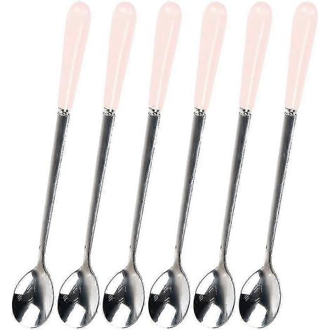 Cuillère à café à long manche (rose) en acier inoxydable - 6 pièces (1/5)