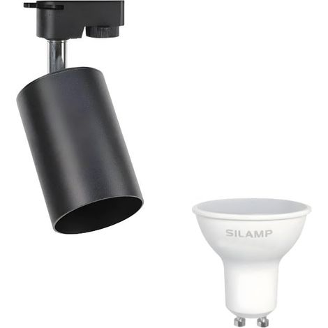Kit Spot LED sur rail Triphasé Noir + Ampoule LED GU10 8W - Blan (1/5)