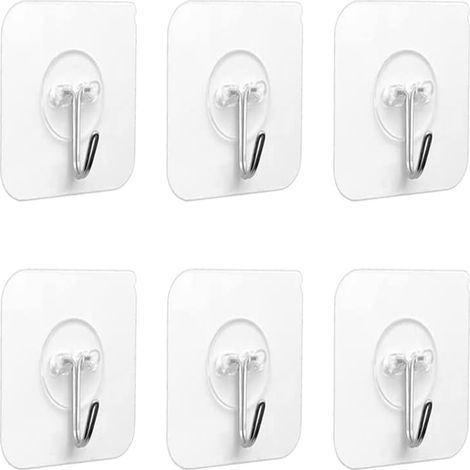 Crochet Adhésif - 6 Pièces Crochets Adhesifs Transparent Auto Adhesif 5 kg (max), Pour Accroche Salle de Bain,Cuisine,Plafond,Accrocher,Mural,Porte,Peignoirs,Porte Serviette (6 Pièces) (1/5)