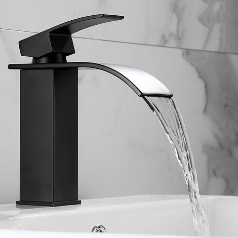 Mitigeur cascade de salle de bain, noir, surélevé, monotrou (1/4)