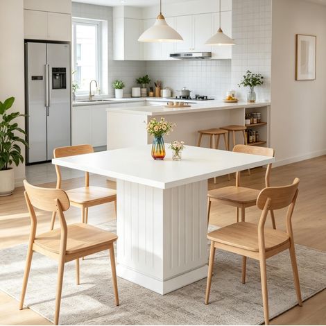 Mesa de comedor blanca de madera 90x90x75 cm para 4 personas FloraGrace (1/5)