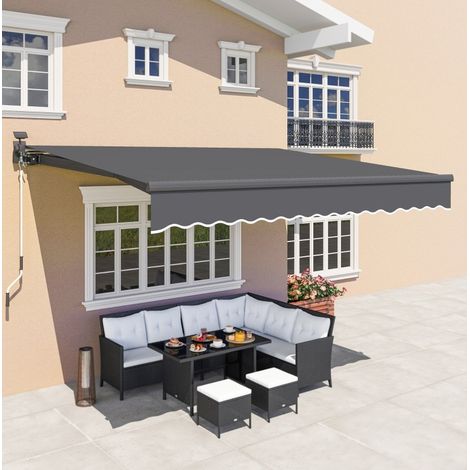 Store banne manuel avec LED solaires, protection UV 50, inclinaison réglable, aluminium, 395 x 300 cm, gris (1/5)