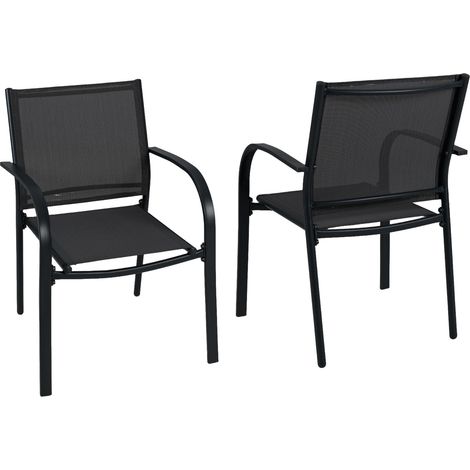 Lot de 2 Chaises de Jardin Empilables en Métal avec Assise et Dossier Respirants, pour Jardin, Piscine, 61 x 58 x 85 cm, Charge 150 kg