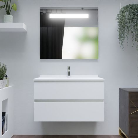 Meuble vasque L 90cm P 55cm ROMY avec miroir led Elégance ht80 (1/5)