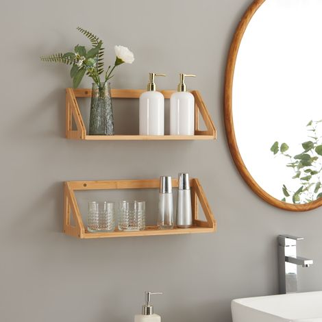 Set de 2 estantes flotantes Gjerdrum bambú 43x15x15cm - Natural [en.casa]