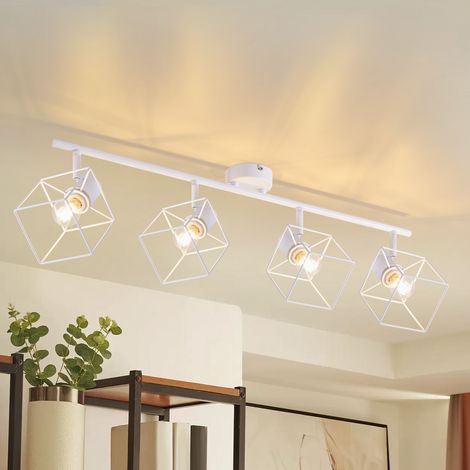 Impianto di luce da soffitto GBLY Spot da soffitto a 4 lampadine bianche - Impianto di luce E14 orientabile a 350° Lampada vintage a spot da soffitto in metallo Lampada da camera - Senza lampadina