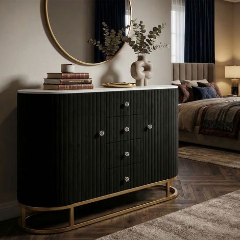 Meuble en métal tissu bois doré noir blanc cm 120x40x85 (1/5)