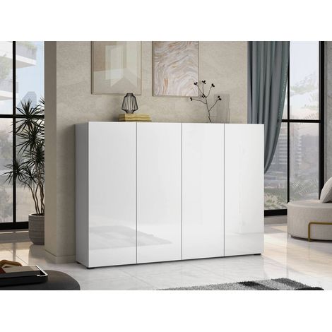 Zapatero Abdul, Mueble Portaescobas 10 Estantes, Hecho en Italia, 34x160x115h cm Blanco Brillante