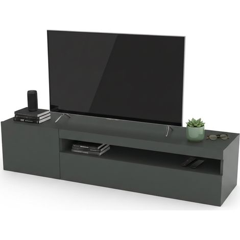 Dmora Mobile da soggiorno Porta TV, Made in Italy, Supporto per TV a 2 ante, Porta TV da salotto, cm 150x40h37, colore Antracite lucido, con imballo rinforzato