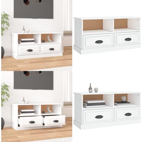 Mobile Porta TV Bianco Lucido 93x35,5x45 cm Legno Multistrato - TV Stand - Mobile TV in Legno