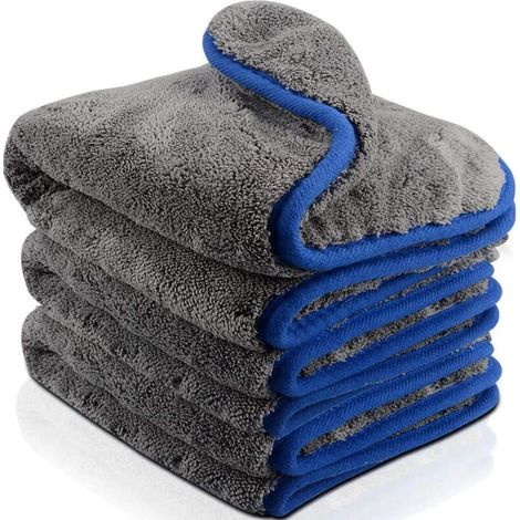 (3 pack, Bleu) Microfibre Chiffons de nettoyage de voitures, aménagee 1200GSM ultra-épais de voiture porte-serviettes en tissu pour microfibre auto et habitation de polissage Lavage et Détailler 16x16