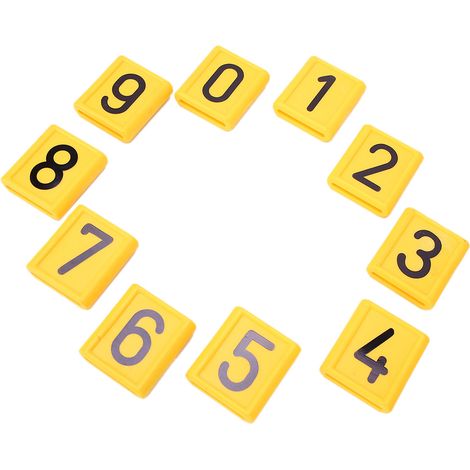 Collier d'identification spécial pour vaches et moutons, numéroté de 0 à 9, en plastique, lot de 10 pièces, base jaune et inscription noire. (1/5)