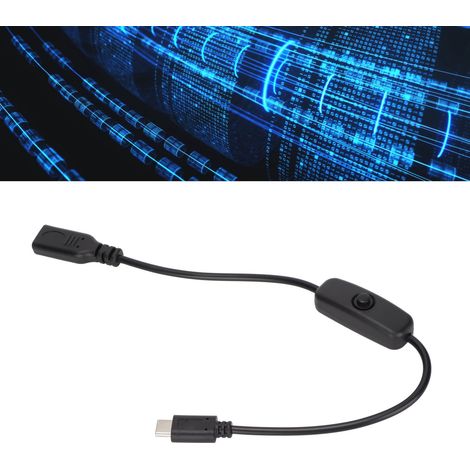 Câble d'extension USB Type C mâle/femelle 30 cm avec interrupteur marche/arrêt pour téléphones portables, noir (1/5)