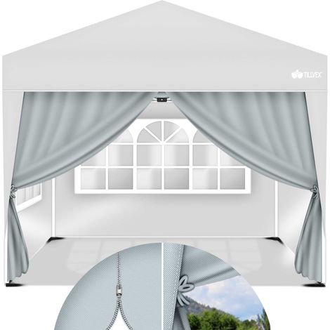 tillvex® 4X Seitenwand grau für Pavillon 3x3m & 3x6m  Faltpavillon Seitenteile wasserabweisend  Seitenfenster & Reißverschluss  Seitenwände für Gartenzelt Partyzelt
