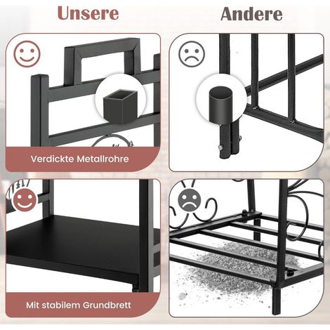 Lenero soporte para lena de metal con asas y almohadillas ajustables para los pies 46 x 34 x 45 cm negro (1/5)