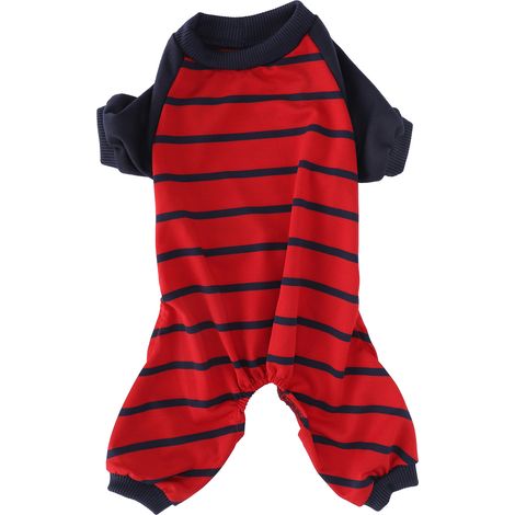 Combinaison Pour Chien - Vêtement En Polyester Souple À Manches Longues Rayures Rouge - Usage Quotidien Et Voyage - Taille M (1/5)