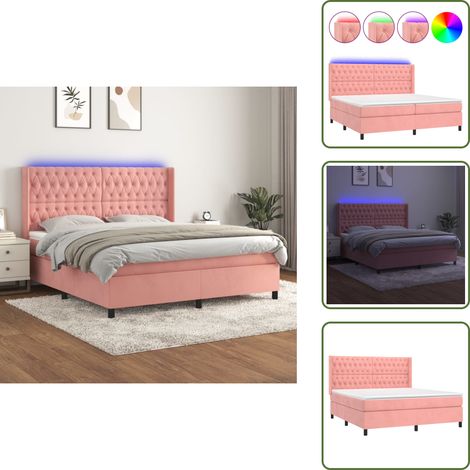 Sommier à lattes de lit matelas et LED Rose 160x200 cm Velours - Lit Plateforme - Lit Capitonné - Lit Design - Lit Double - Sommier Tapissier (1/5)