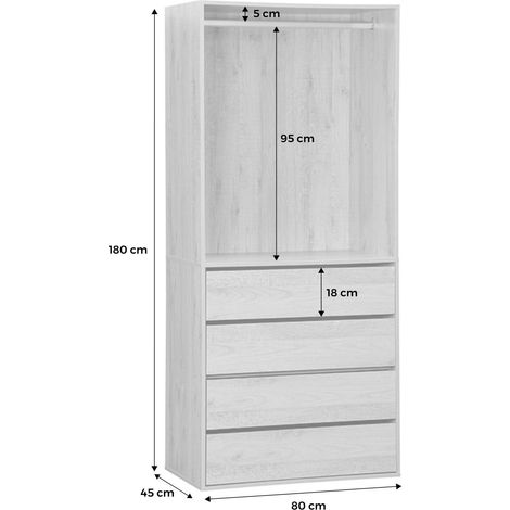 Module dressing avec 4 tiroirs et 1 penderie blanc. panneaux stratifiés — vue 3