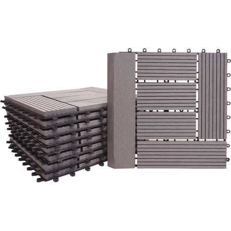 Carrelage de sol WPC Rhône + bordure, aspect bois, 11x chaque 30x30cm de 1m2 - gris offset (1/5)