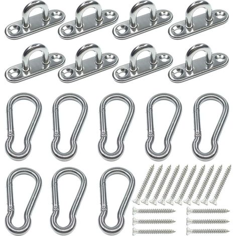 Lot de 16 crochets en acier inoxydable 304 (8 crochets à œil 1,8" + 8 crochets à vis) – Fixations pour voile d’ombrage, suspension de luminaires extérieurs et accessoires de montage (1/5)