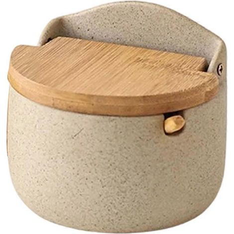 Ceramic pot à assaisonnement bamboo lid spice pot avec spoon sugar sel spices boîte de rangement ménager récipient (1/5)