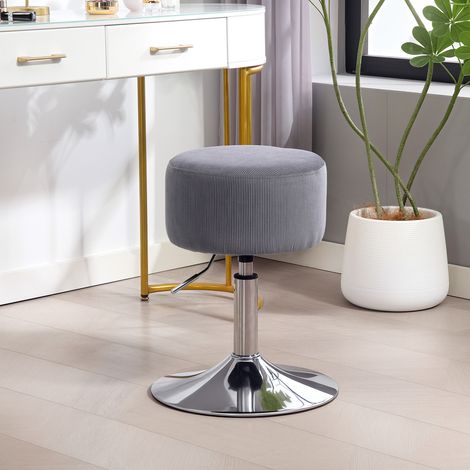 Sgabello da cucina regolabile in altezza (52-66 cm), rivestito in velluto a coste, girevole a 360°, grigio.