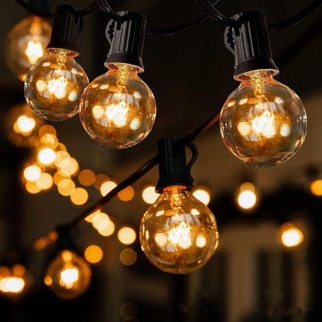 Lanterne d'extérieur, guirlande lumineuse de 7,6 m pour l'intérieur et l'extérieur, avec 25 ampoules LED et 2 pièces de rechange pour la fixation. Idéale pour décorer fêtes, galas, cours et jardins. (1/5)