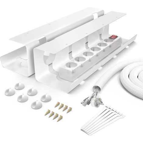 APEX Cable Management Bureau, Cache Grande Capacité, Range Facile à Assembler avec 6Porte-câbles/6Câbles Autocollants (2PCS, Blanc) (1/5)