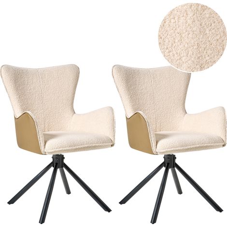 Conjunto de 2 sillas de comedor giratorias de bouclé beige claro Novi (1/5)