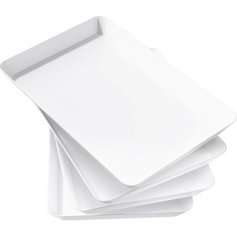 Lot de 4 Plateau, Rectangulaire 36,7x24cm, Plastique, Blanc, Pour Buffet, Fête, Snack (1/5)