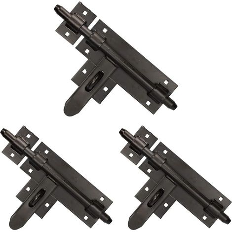 3 - Verrou à Boulon - Serrure de Portail - Fixation Sécurisée pour Portes et Clôtures - Métal Galvanisé Résistant aux Intempéries - Noir - 270 mm