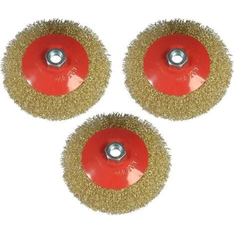 Lot de 3 brosses métalliques rondes 125 mm pour meuleuse, support M14, fil de laiton et acier inoxydable. (1/5)