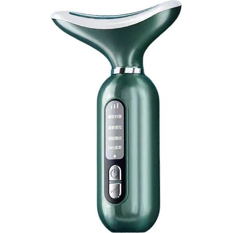 Appareil de massage esthétique du visage et du cou avec LED 3 couleurs, pour le rajeunissement de la peau et le raffermissement de la nuque (vert) (1/5)