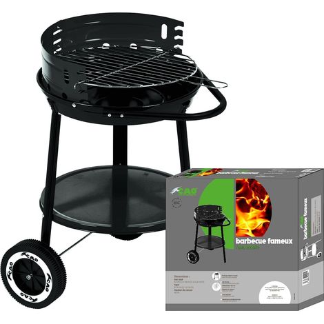 1 Barbecue Rond Acier Hauteur 56,5cm Diamètre 35cm Foyer Émaillé Noir Extérieur (1/2)
